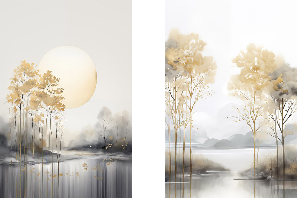 Árvores junto ao lago — design completo