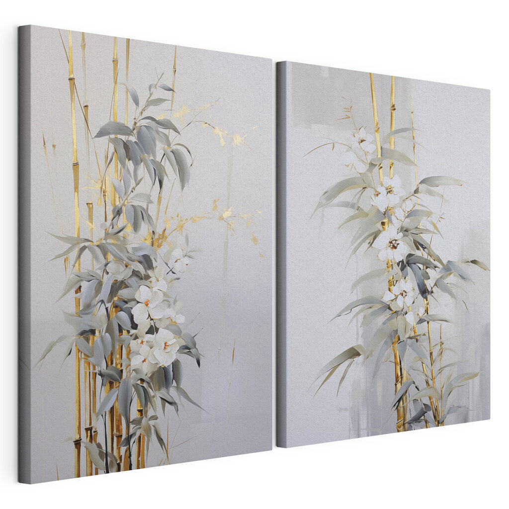 Bambu em flor, tela esticada e borda contínua