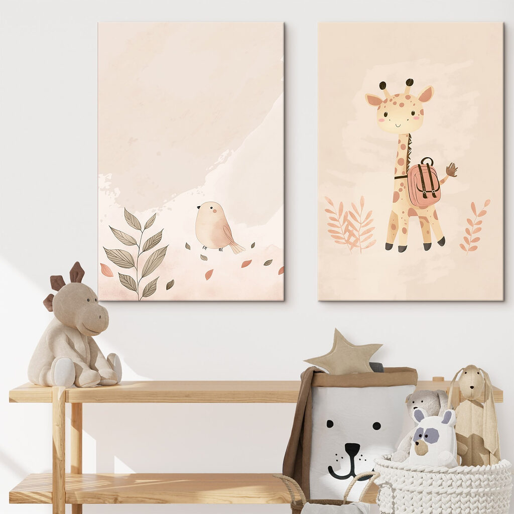 Girafa com amigo num interior