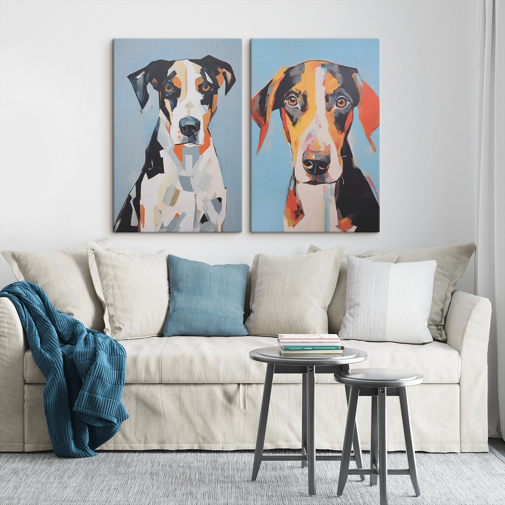 Cão pintado num interior