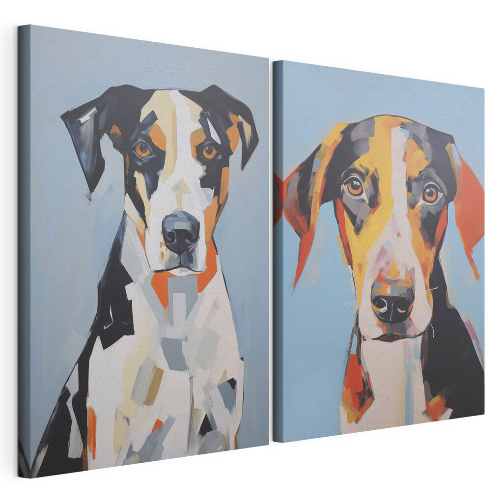 Cão pintado, tela esticada e borda contínua