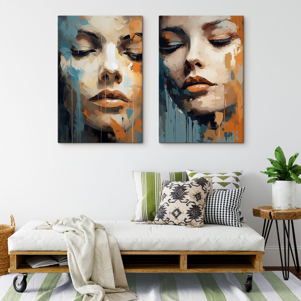Rosto laranja e azul — interior 2