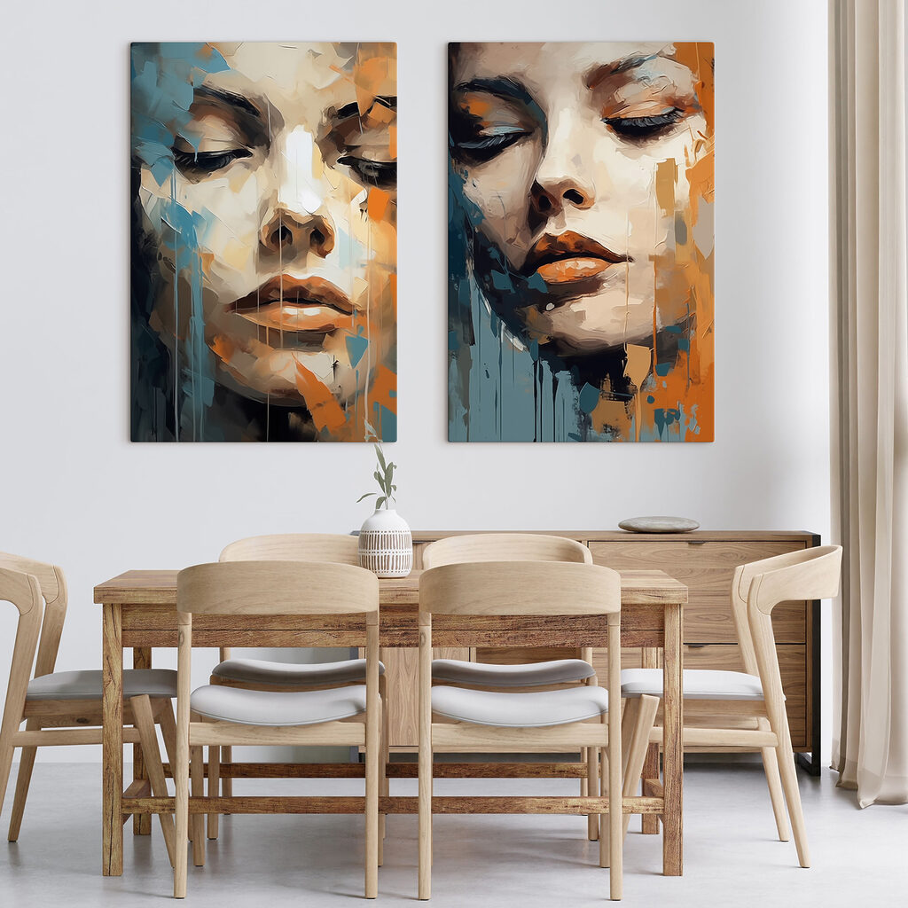 Rosto laranja e azul — interior 1