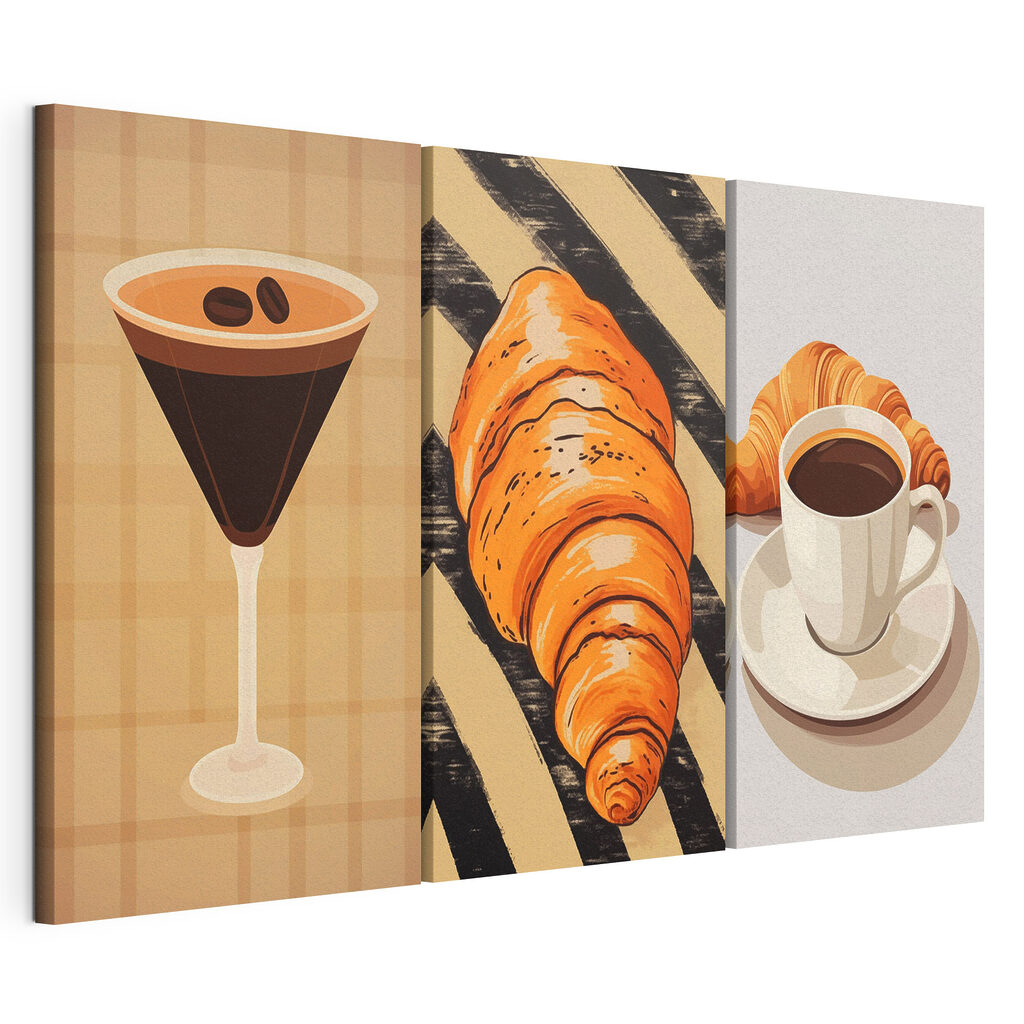 Café e croissants, tela esticada e borda contínua