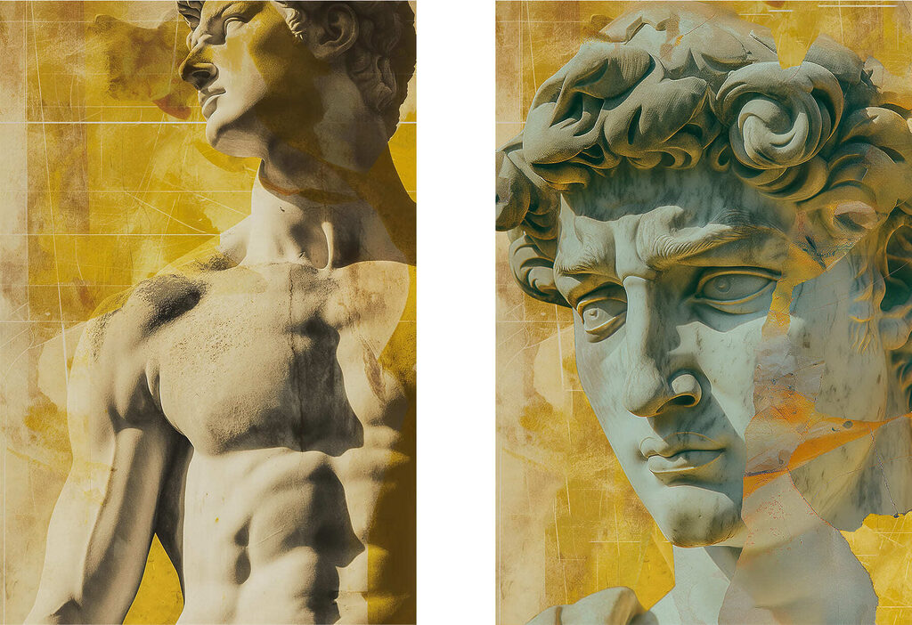 Estátua em colagem — design completo