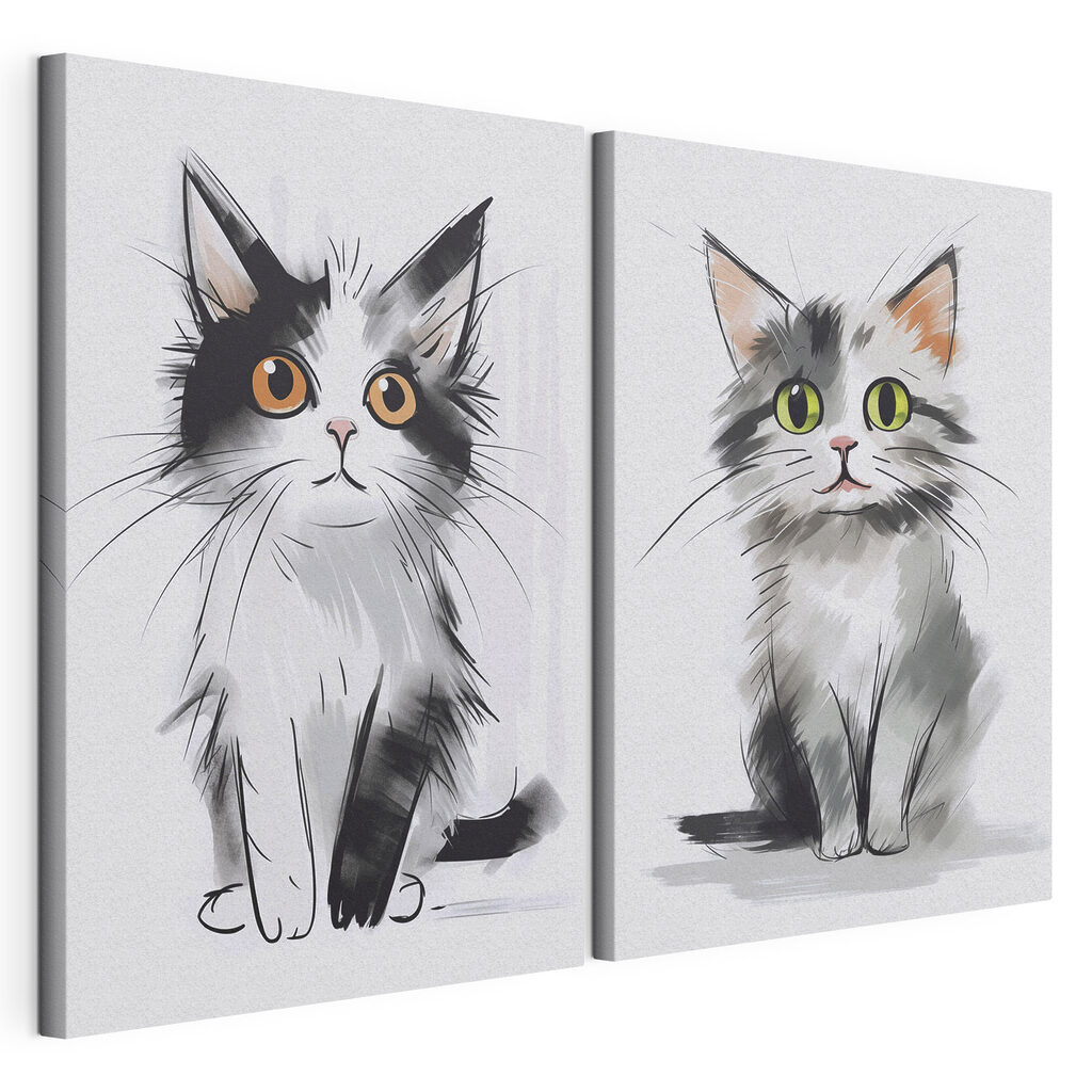 Gato desenhado, tela esticada e borda contínua