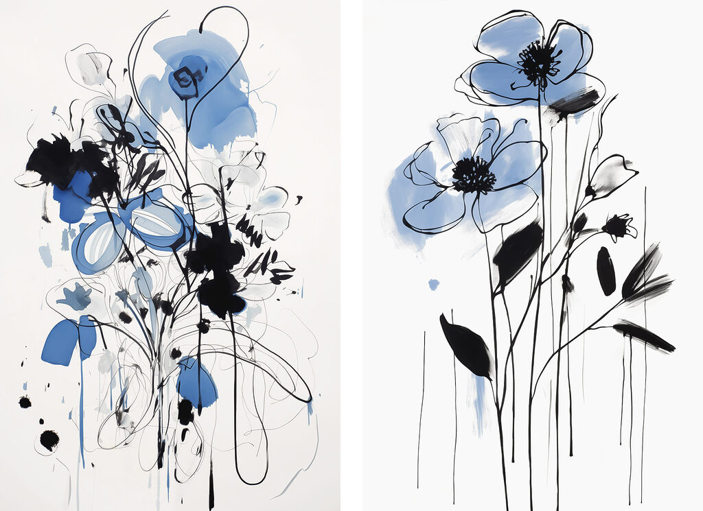 Flores pretas e azuis — design completo