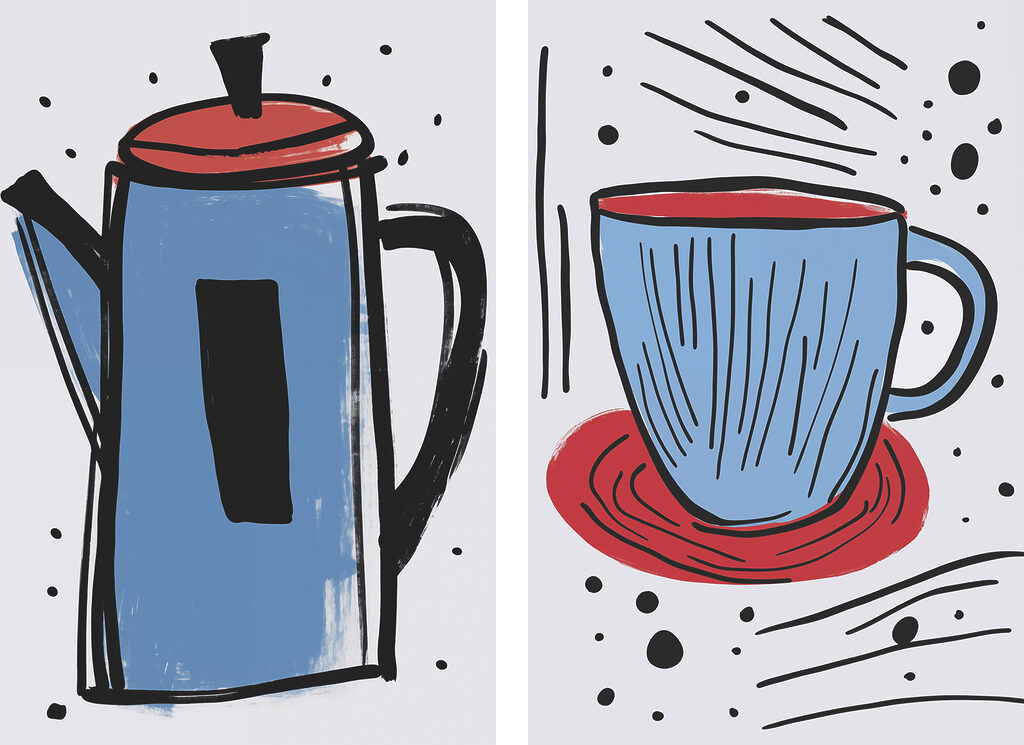 Cafeteira e chávena — design completo