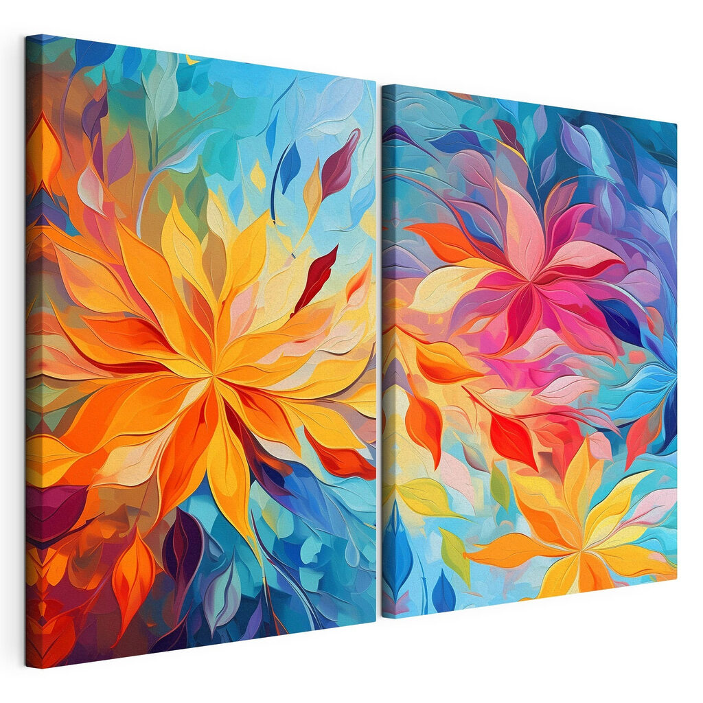 Flores em duas imagens, tela esticada e borda contínua