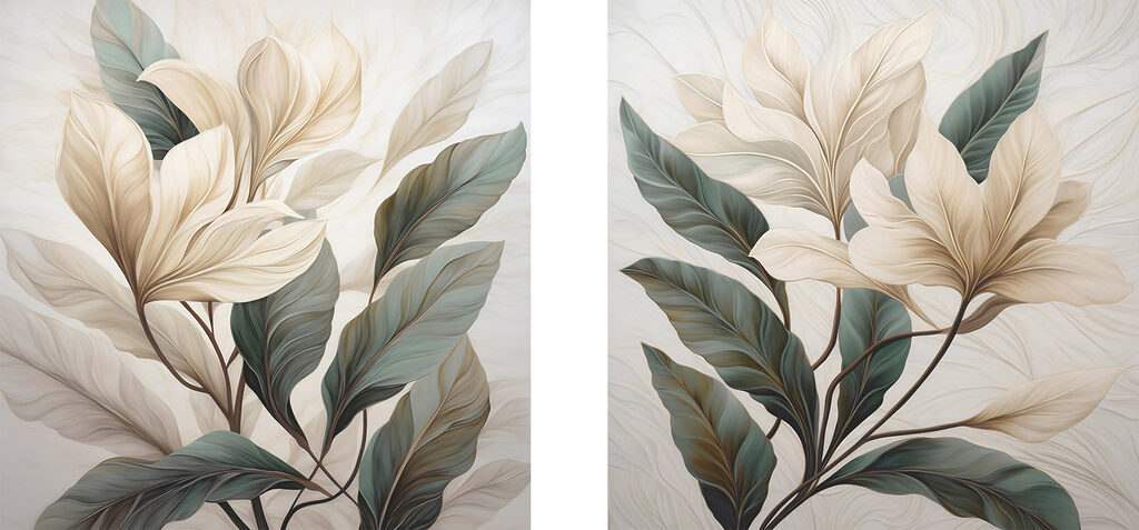 Folhas sobre branco — design completo