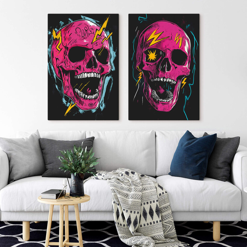 Caveira rosa com relâmpagos — interior 2