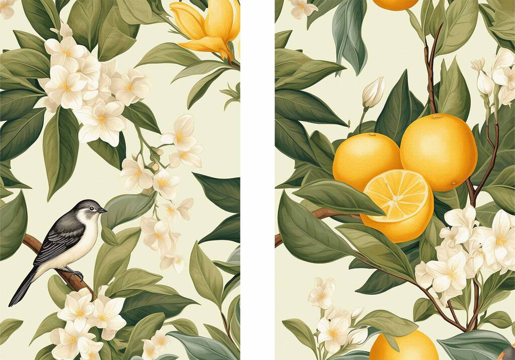 Laranjas entre flores — design completo