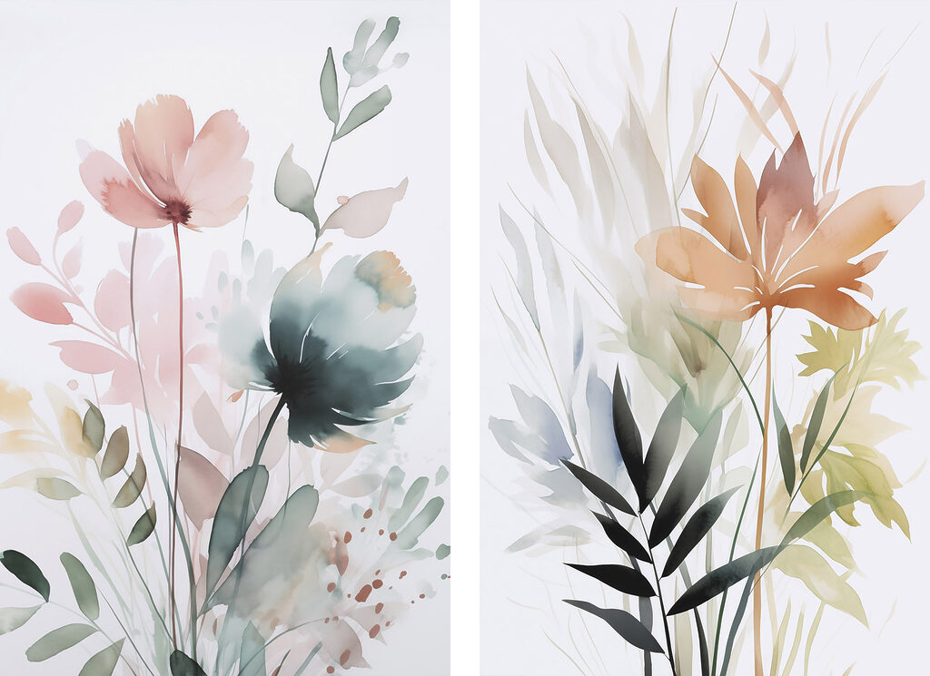 Pintura floral com folhas — design completo