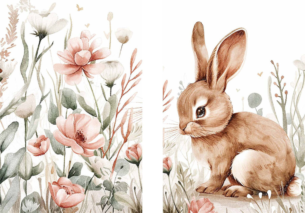 Coelho entre flores — design completo