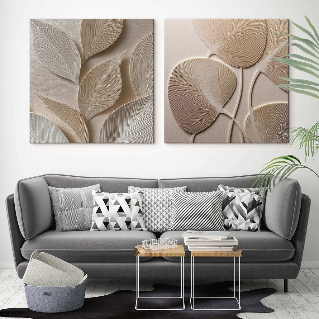 Folhas de contornos suaves num interior