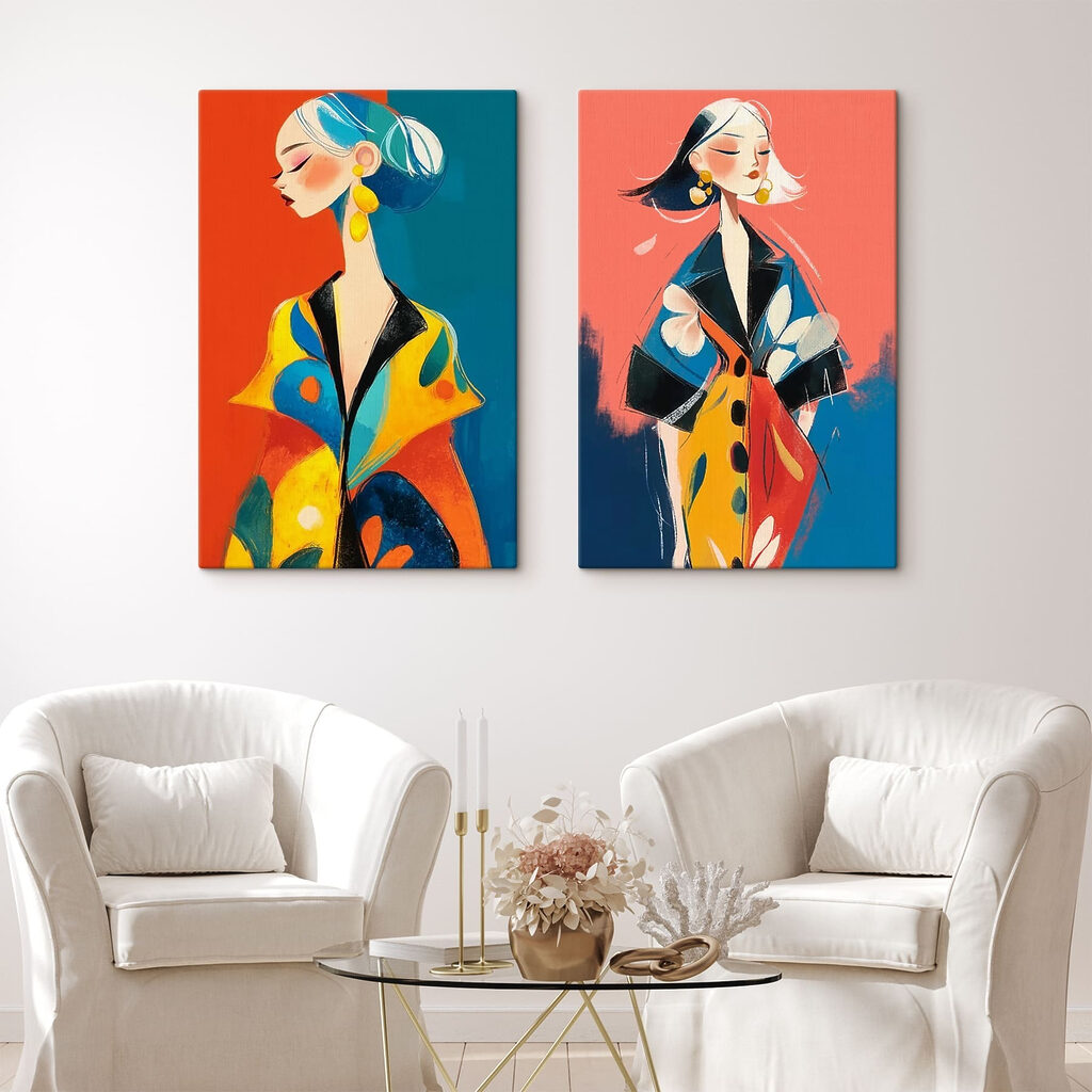 Mulher em casaco colorido — interior 1