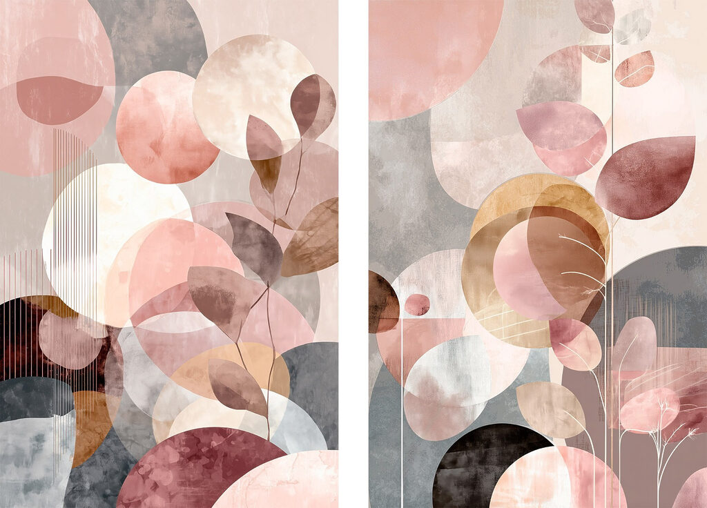 Círculos e folhas abstratos — design completo