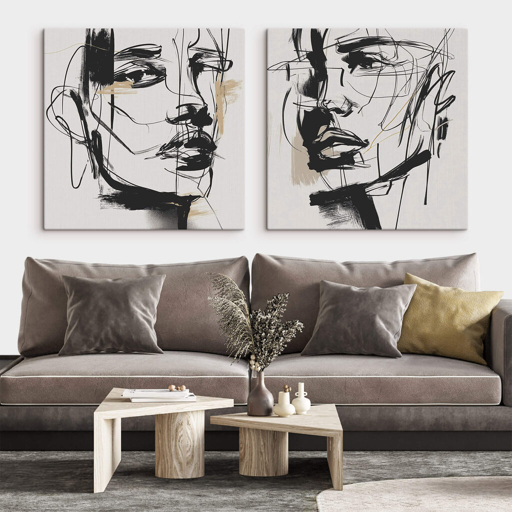 Rostos em traço expressivo — interior 2