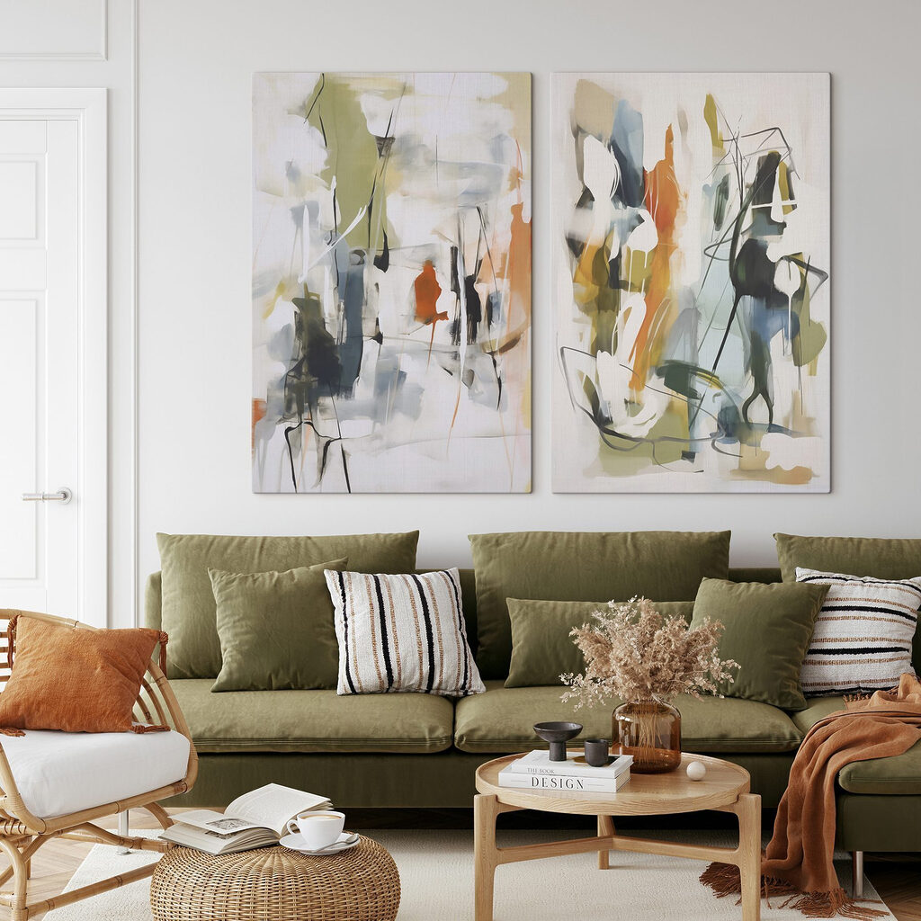 Linhas soltas em verde num interior