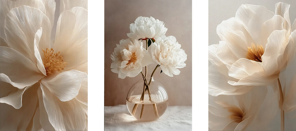 Flores brancas à luz — design completo