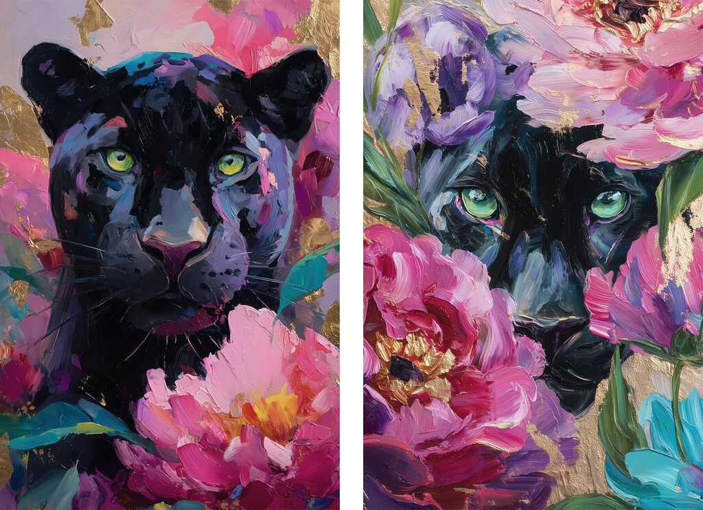 Pantera com flores — design completo