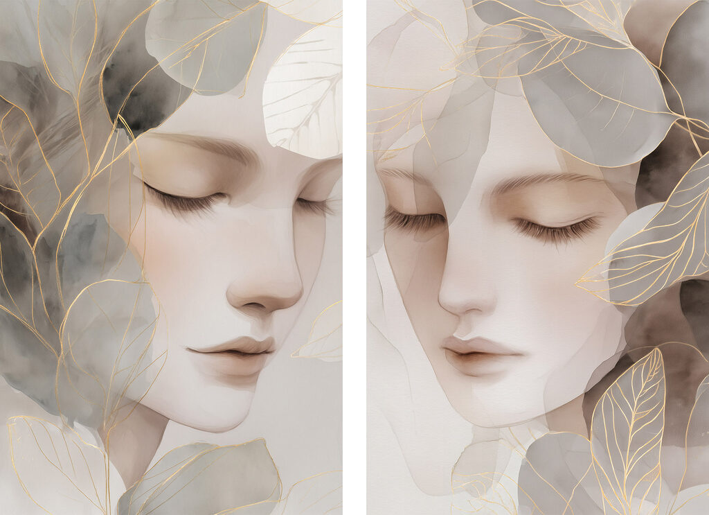 Dois rostos femininos — design completo