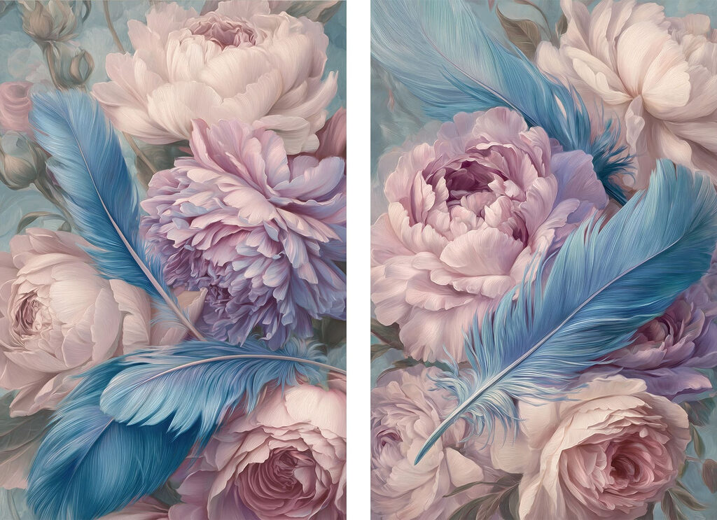 Flores e penas — design completo