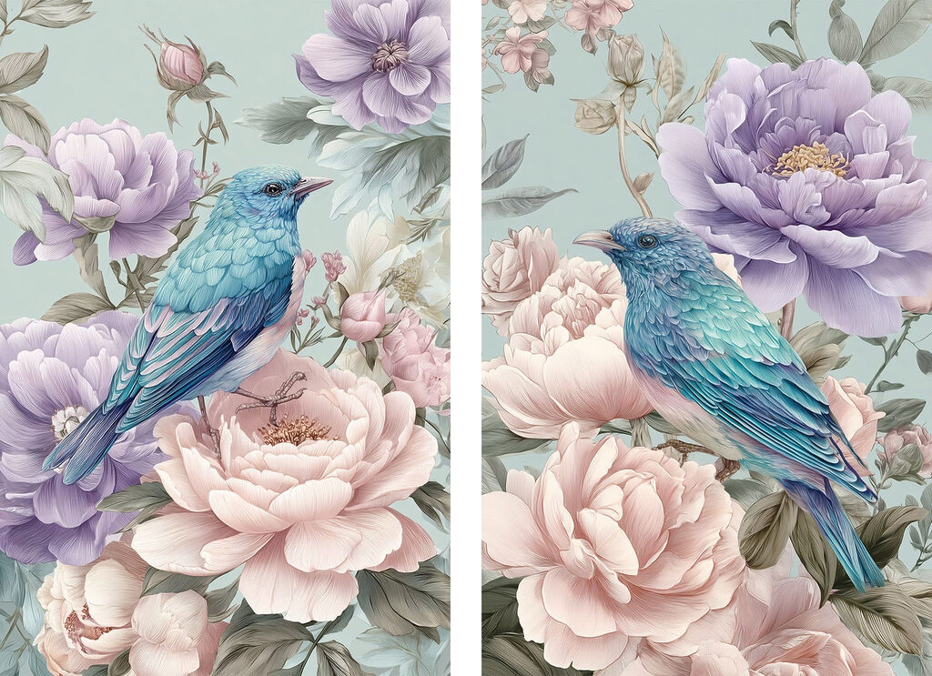 Aves entre flores — design completo