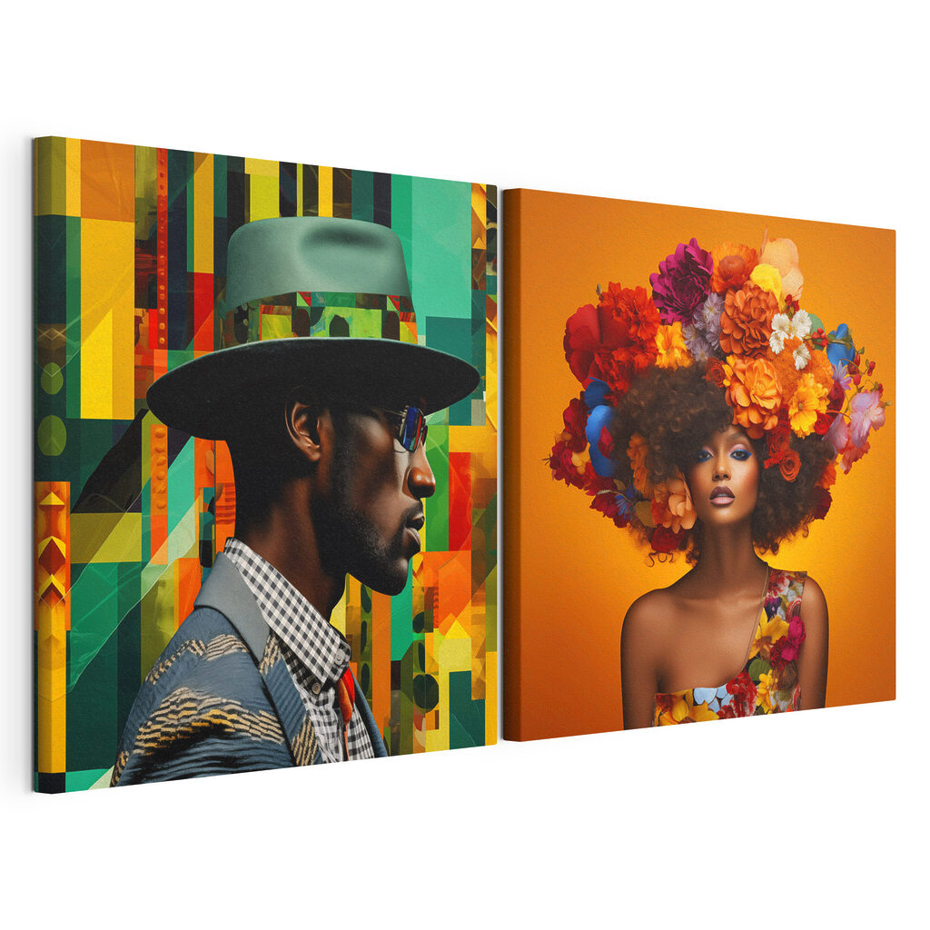 Casal com flores, tela esticada e borda contínua