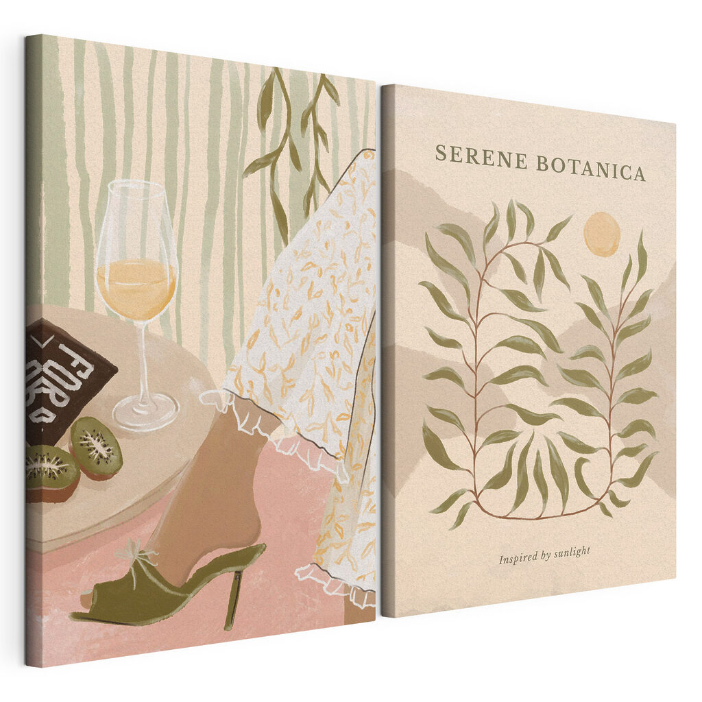 Pernas e vinho, tela esticada e borda contínua