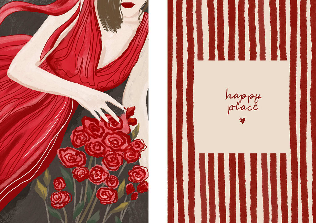Mulher de vestido vermelho — design completo