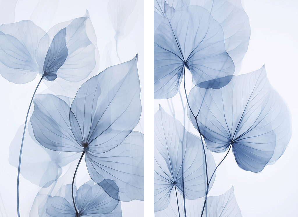 Folhas azuis transparentes — design completo