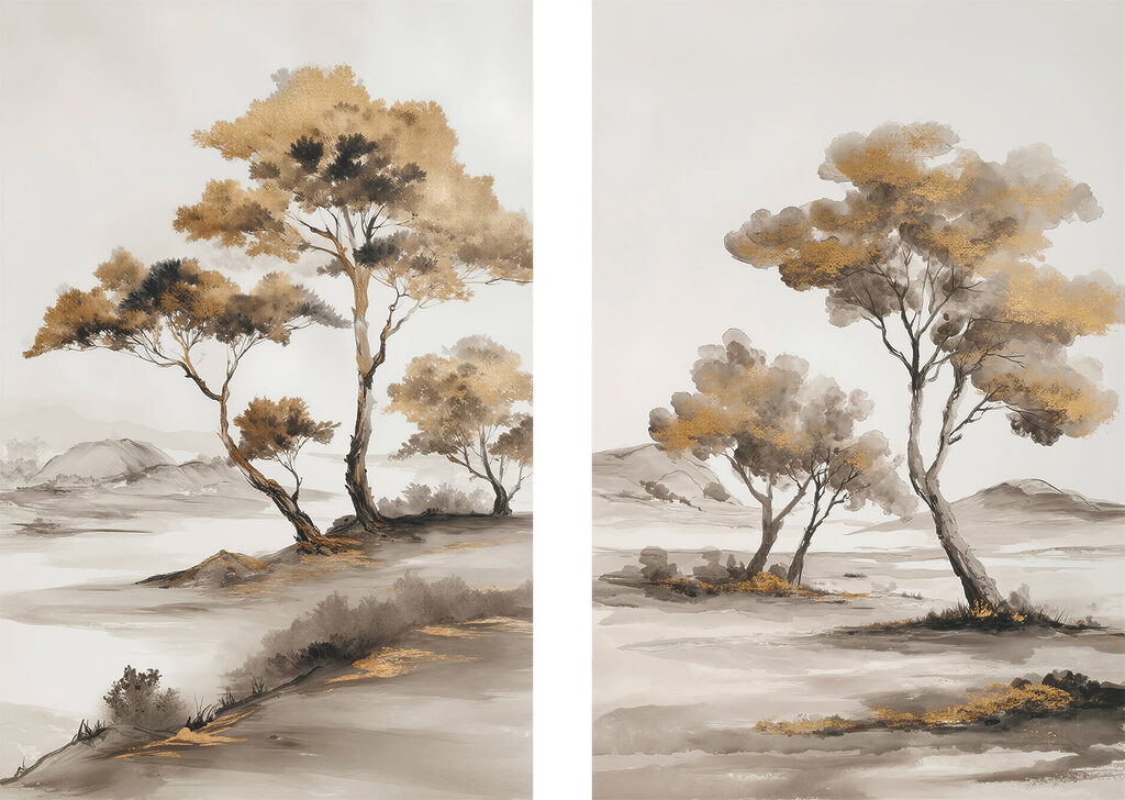 Árvores em paisagem aberta — design completo