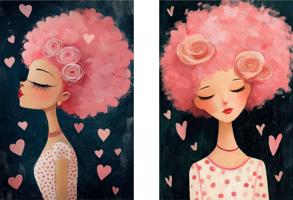 Mulher de cabelo rosa — design completo
