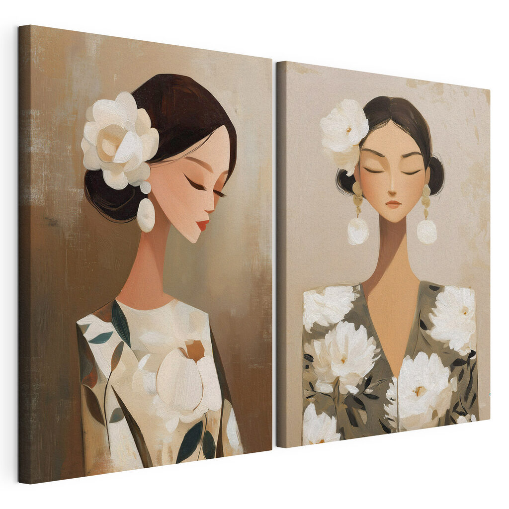Colagem com flores, tela esticada e borda contínua