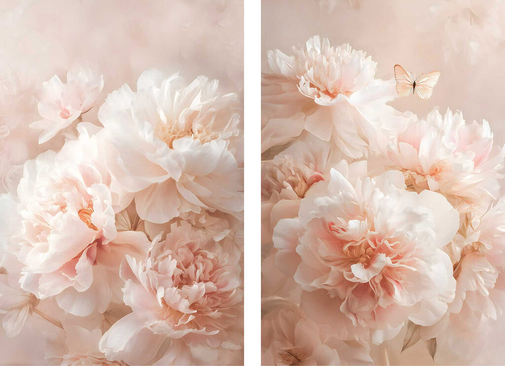 Peónias cor-de-rosa e borboleta — design completo