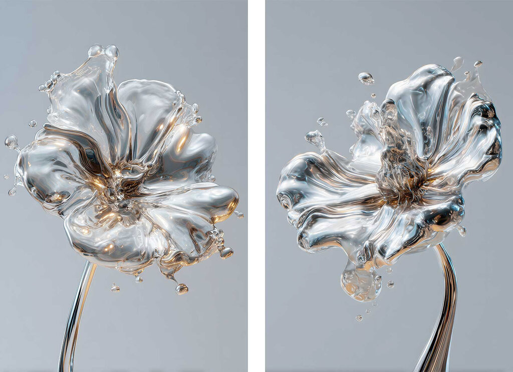 Flores prateadas — design completo