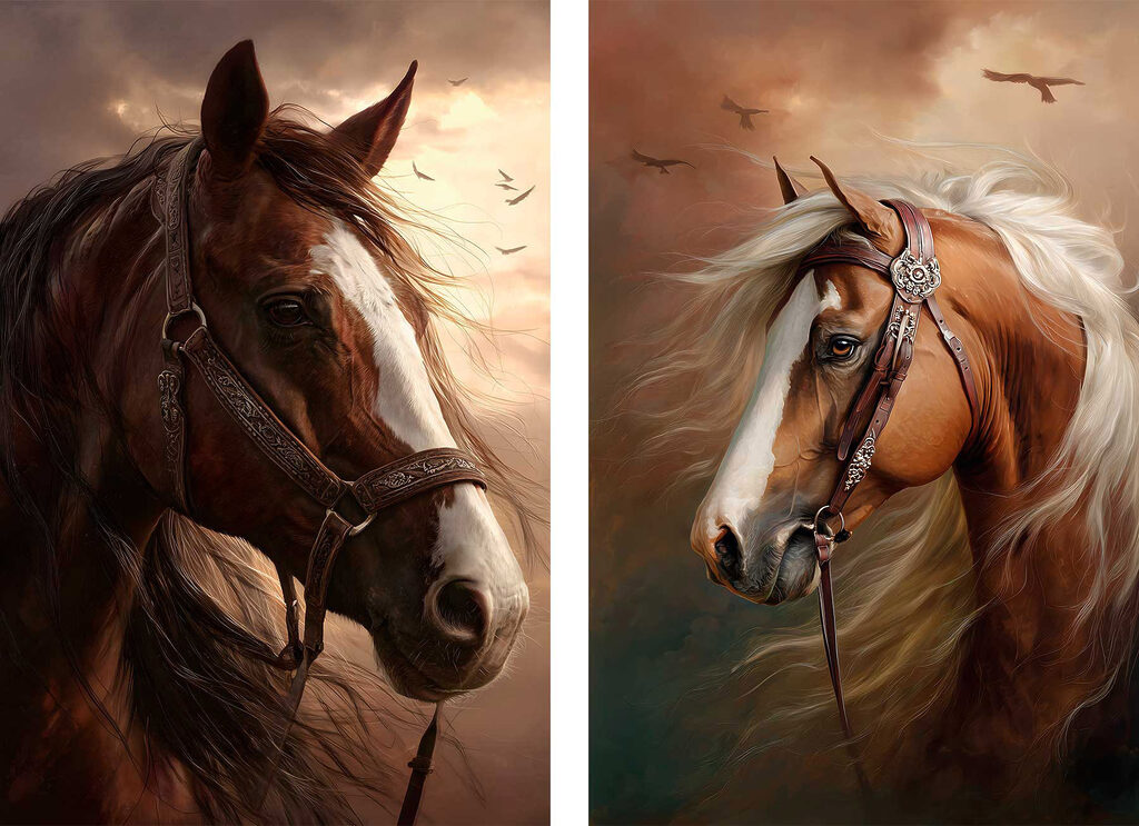 Cavalos com cabeçada — design completo