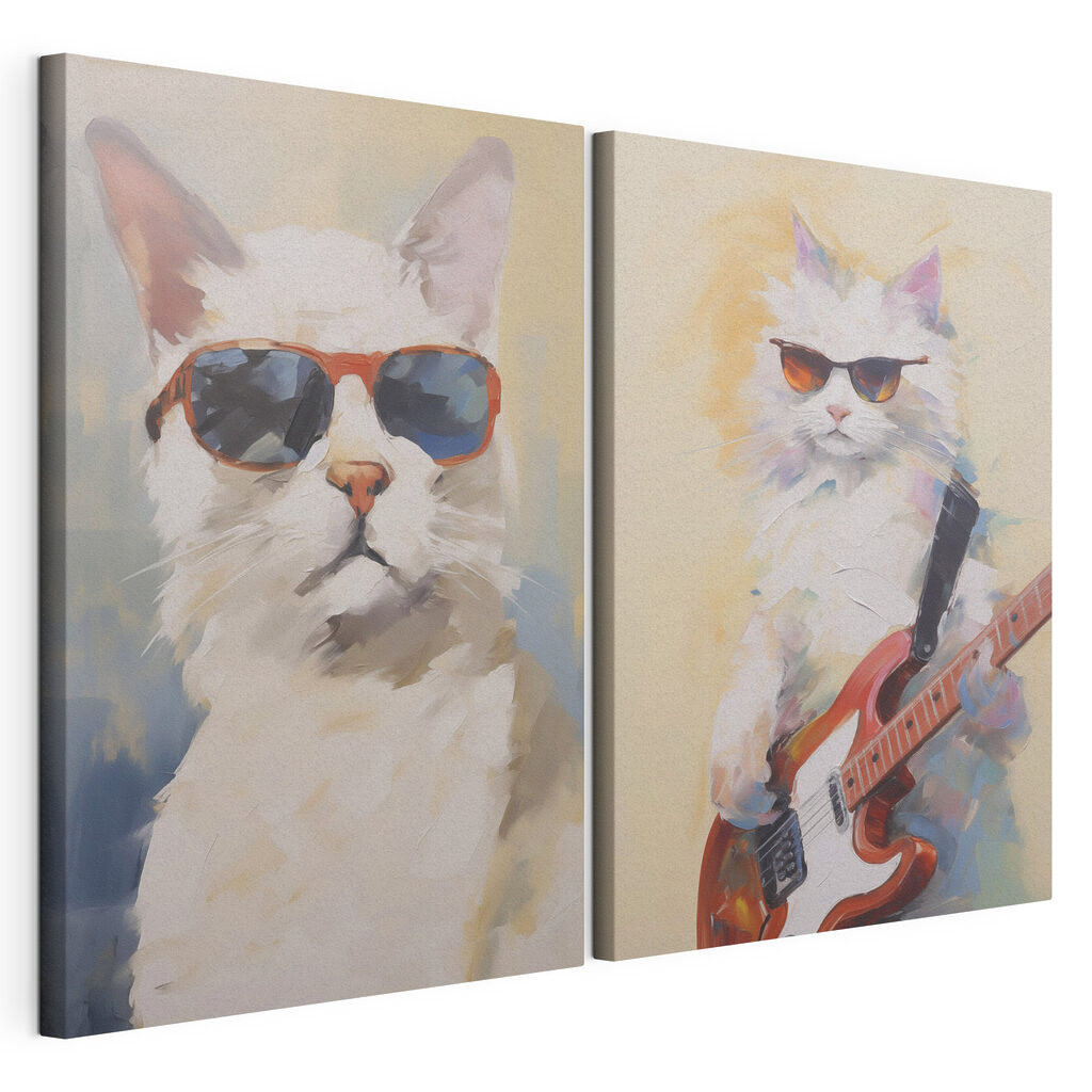 Gato de óculos escuros, tela esticada e borda contínua