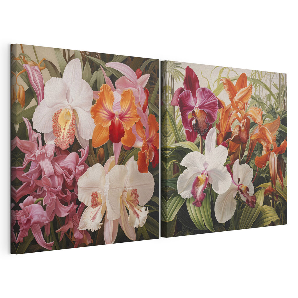 Orquídeas coloridas, tela esticada e borda contínua