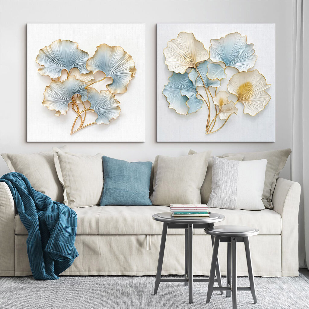 Folhas em leque dourado — interior 1