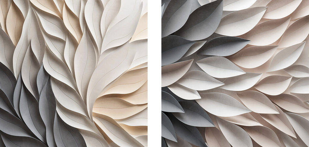 Folhas sobrepostas em relevo — design completo