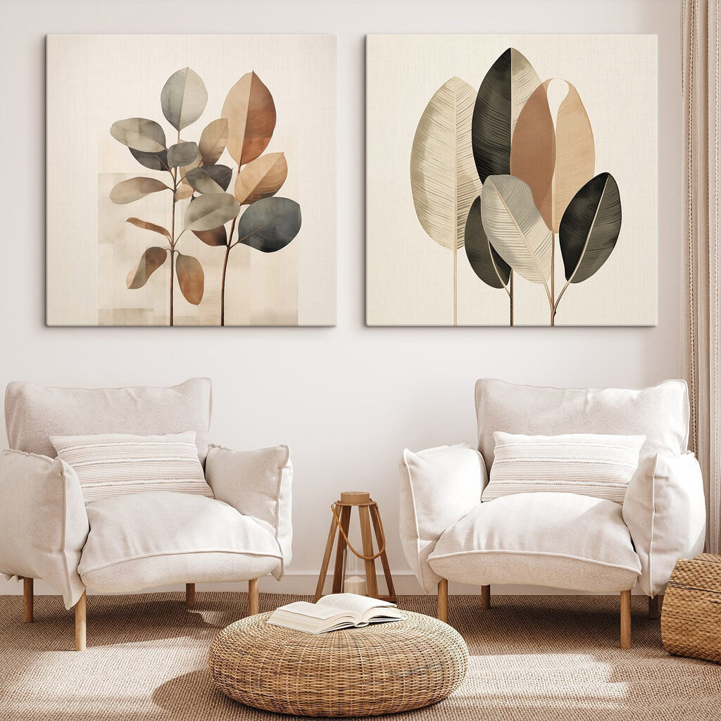 Estudo de folhas terrosas num interior