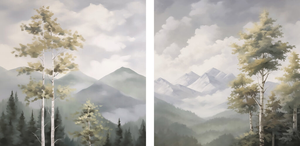 Montanhas e árvores — design completo