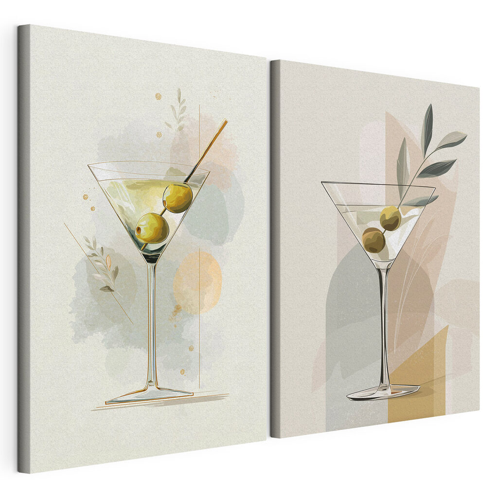 Martinis com azeitonas, tela esticada e borda contínua