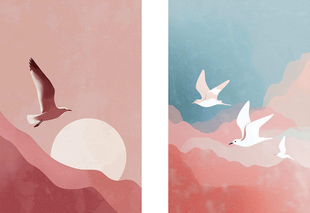 Dois pássaros no céu — design completo