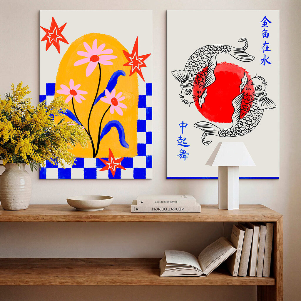 Flores e carpas koi — interior 1