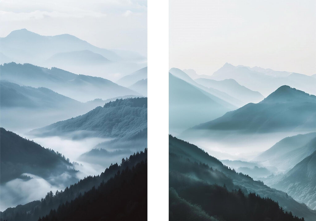 Névoa azul nas montanhas — design completo