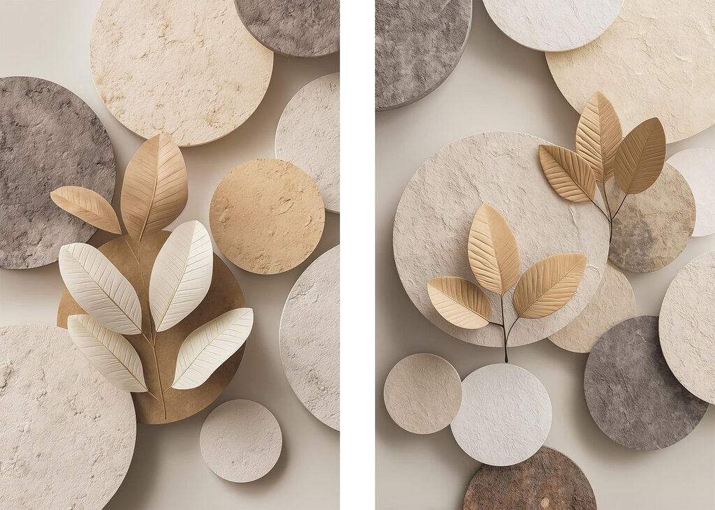 Folhas entre formas redondas — design completo