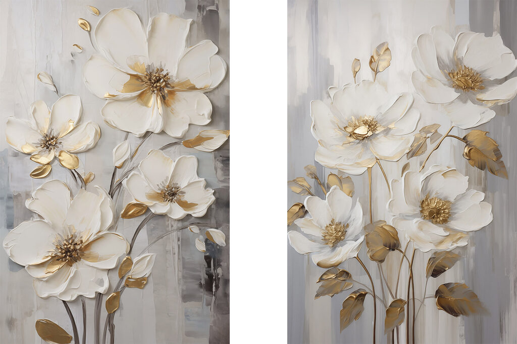 Flores brancas sobre cinzento — design completo